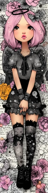 Free kawaii angel bookmark featuring gray dress kawaii angel